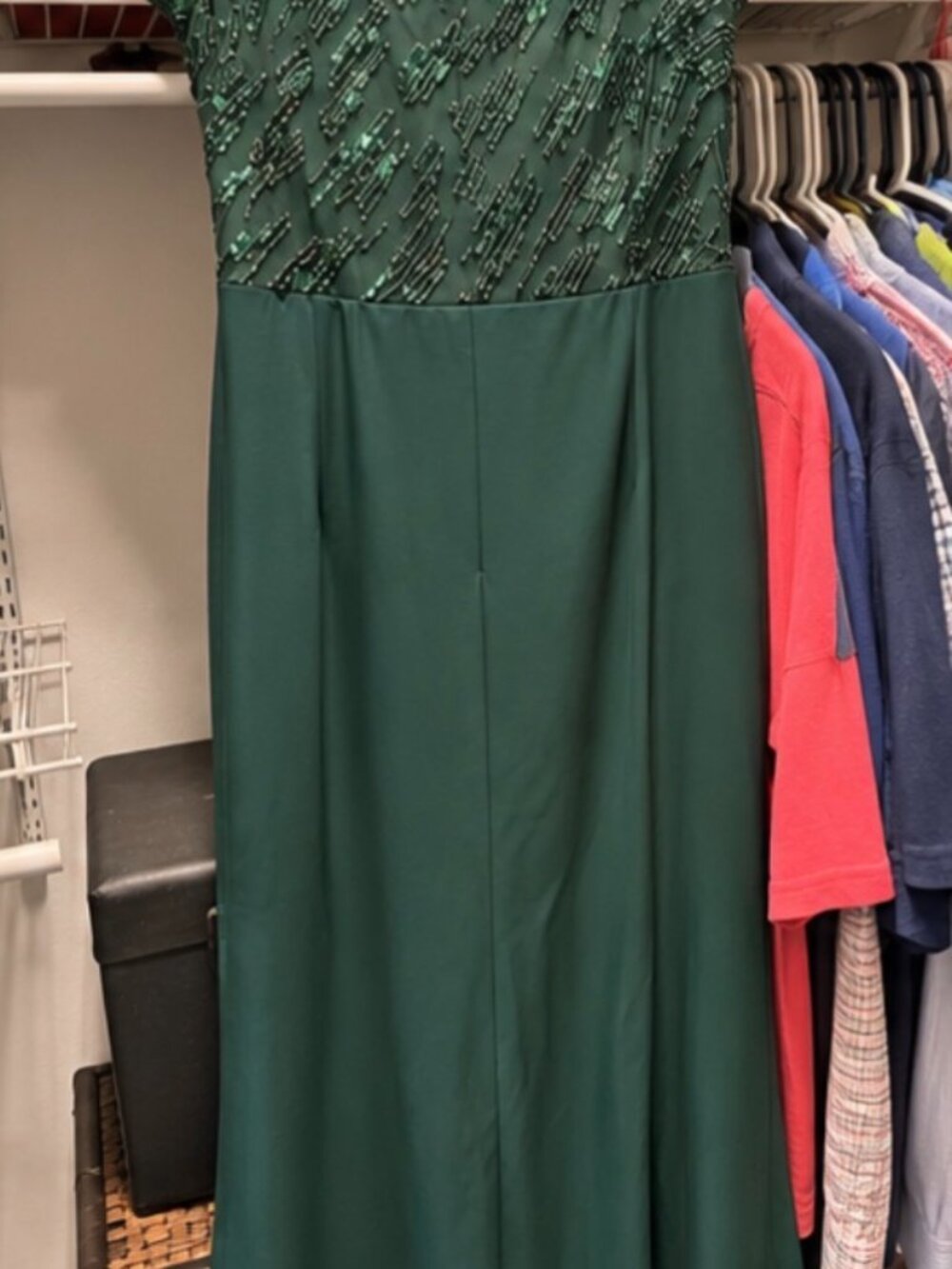 NWT Adrianna Papell Dusty Emerald Beaded Crepe Gown Size 12 – $229 MSRP